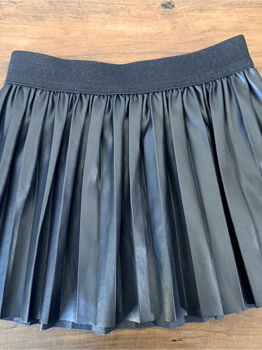 Black Pleated Faux Leather Skirt